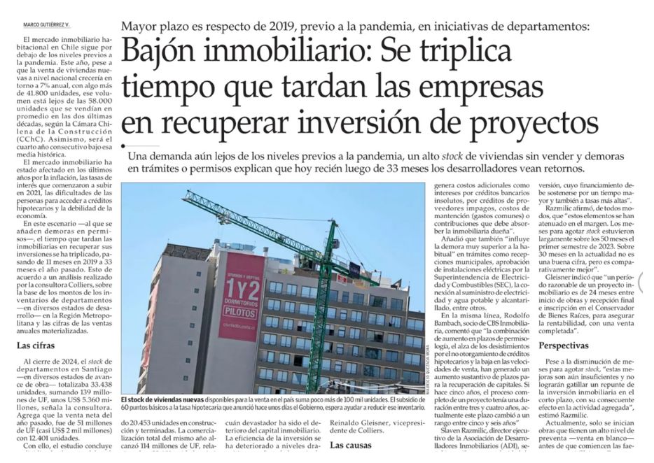 Bajón Inmobiliario: se triplica tiempo que tardan las empresas en recuperar inversión de proyectos